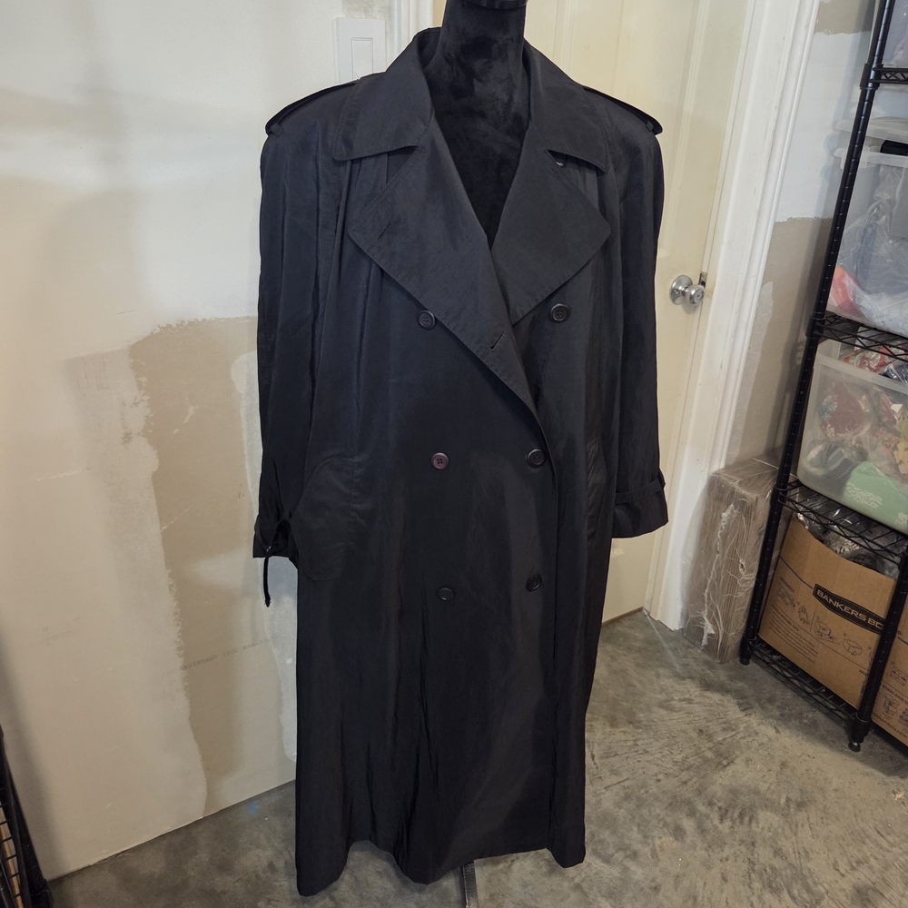 DEGREES Trench Coat Vintage Black Double-Breasted Removable Liner USA Made 18W